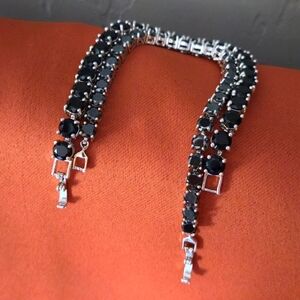 Pair of black spinel silver 7" tennis bracelets rhodium plated Gem Stone King 🖤